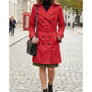Calvin Klein red belted hooded trench rain coat | Size SMALL